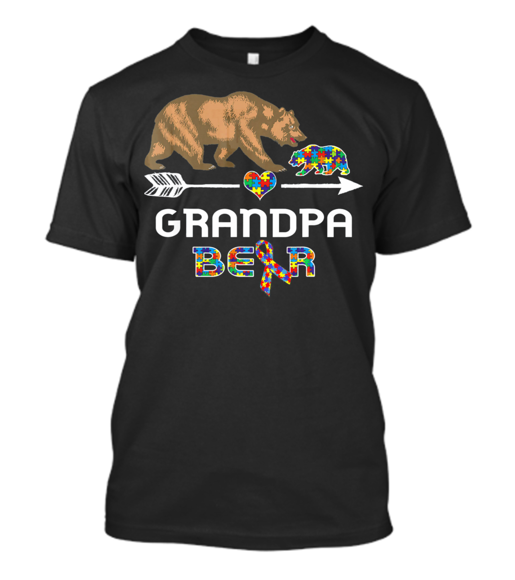 Grandpa Bear Autism Awareness Puzzle Heart And Ribbon T-Shirt