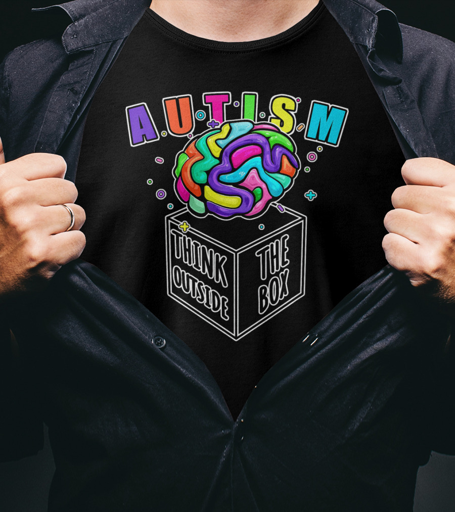 Autism Think Outside The Box Brain Puzzle Pieces T-Shirt