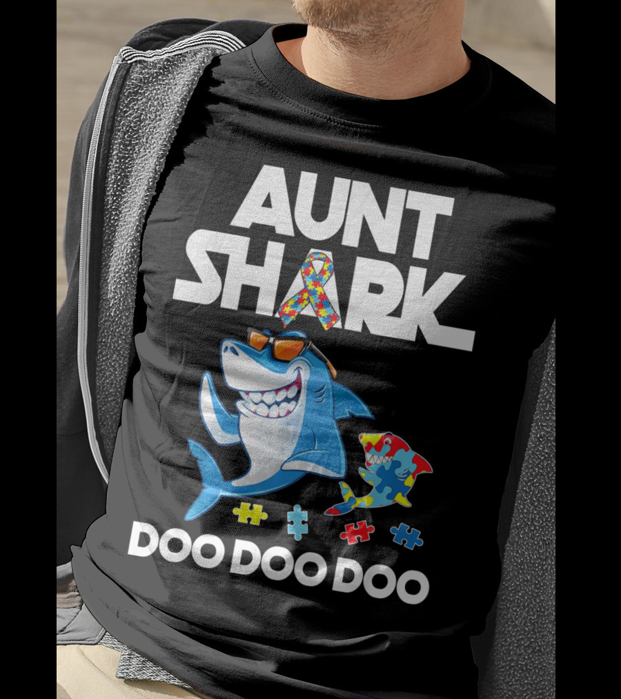Aunt Shark Autism Awareness Doo Doo Doo T-Shirt