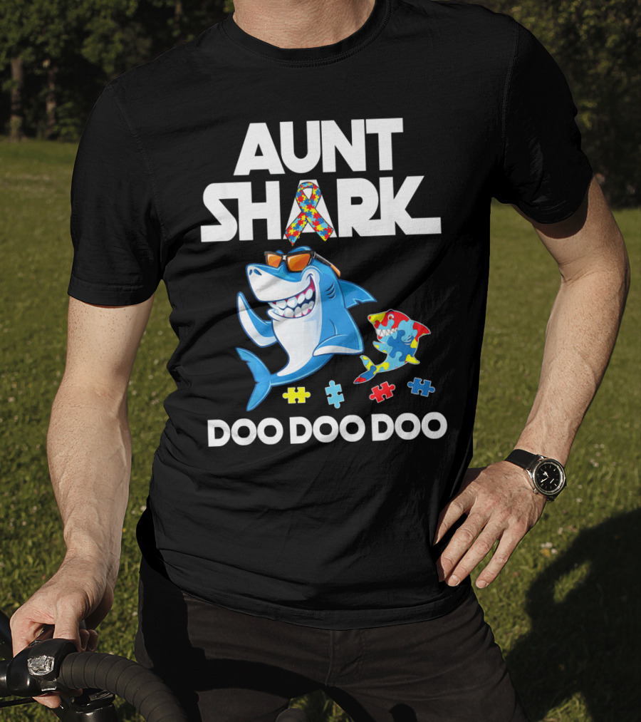 Aunt Shark Autism Awareness Doo Doo Doo T-Shirt