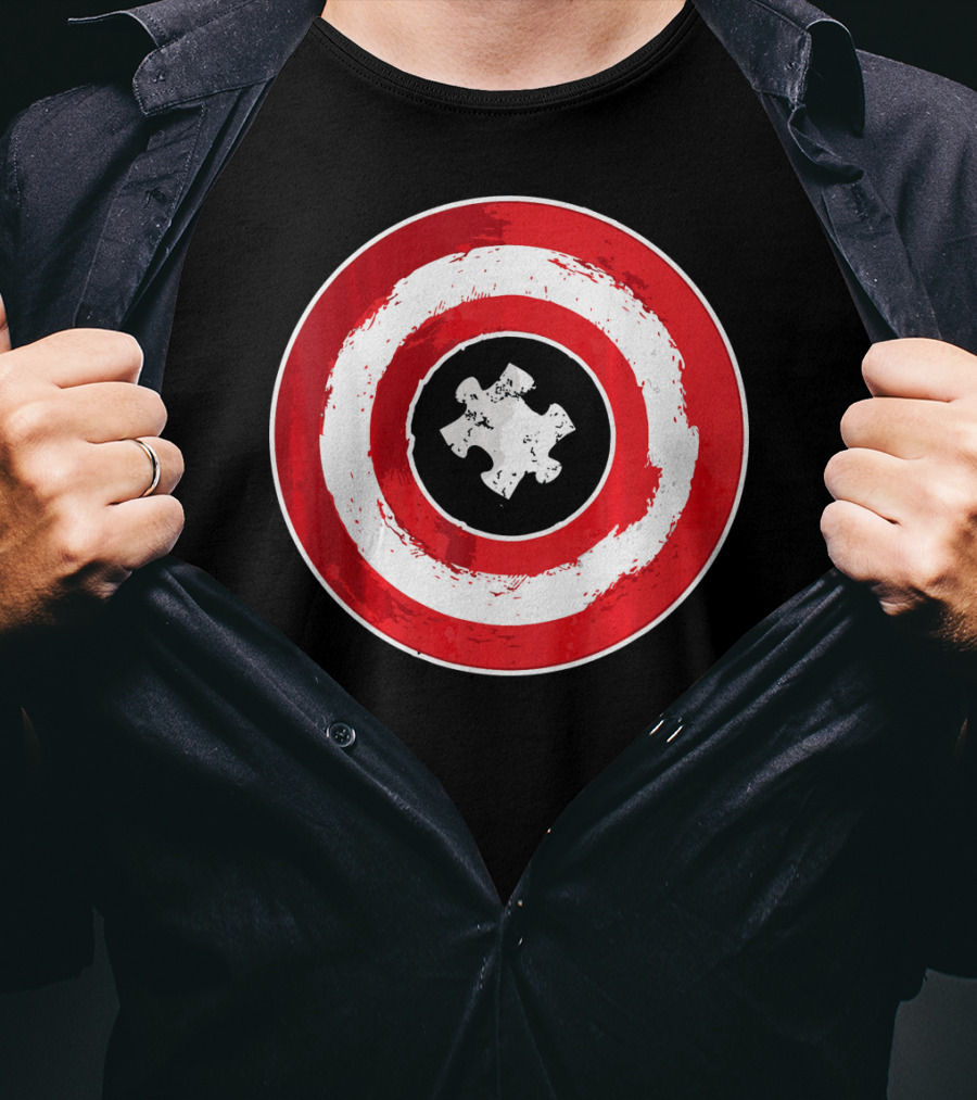Autism Awareness Day Superhero Puzzle Piece Shield T-Shirt