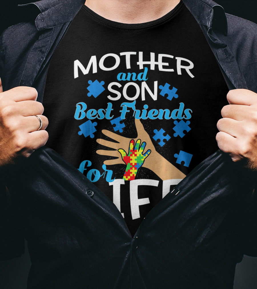 Mother And Son Best Friends For Life Autism Awareness Puzzle Piece T-Shirt