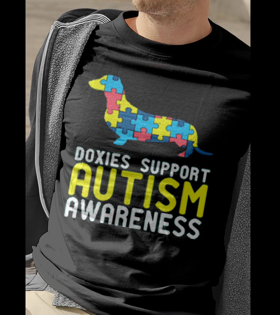 Doxies Support Autism Awareness Puzzle Piece Dachshund T-Shirt