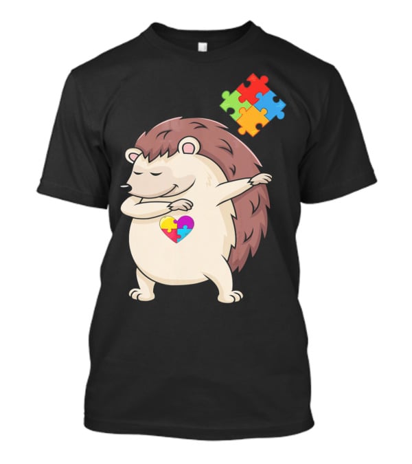 Hedgehog Dabbing With Puzzle Pieces Heart Autism Awareness T-Shirt