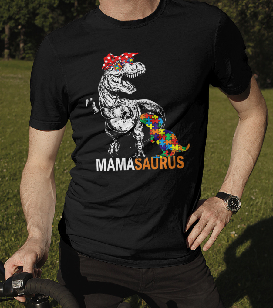 Mamasaurus Dinosaur Puzzle Piece Autism Awareness T-Shirt