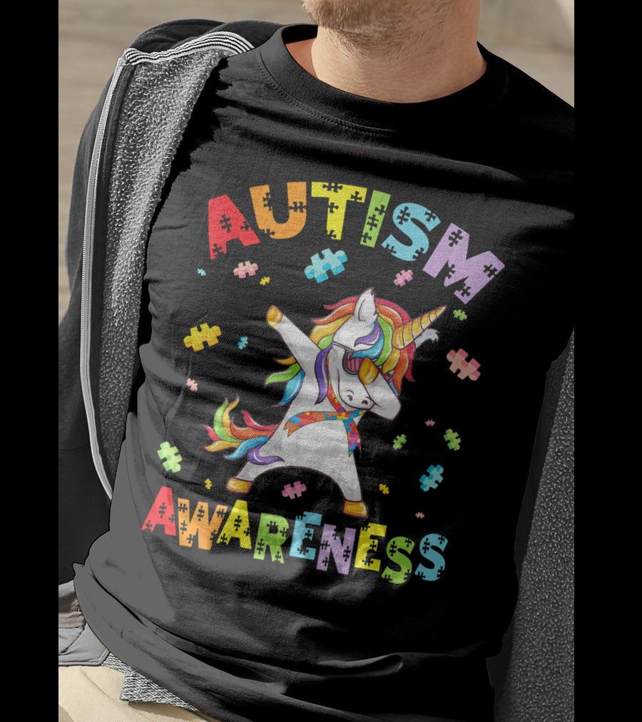 Autism Awareness Cute Unicorn Dabbing With Puzzle Pieces T-Shirt