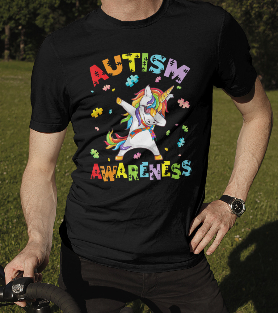 Autism Awareness Cute Unicorn Dabbing With Puzzle Pieces T-Shirt