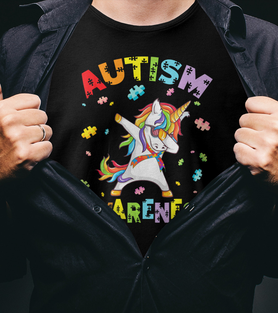 Autism Awareness Cute Unicorn Dabbing With Puzzle Pieces T-Shirt