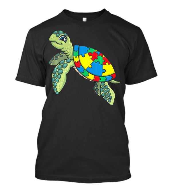 Turtle With Colorful Puzzle Pieces For Autism Awareness T-Shirt