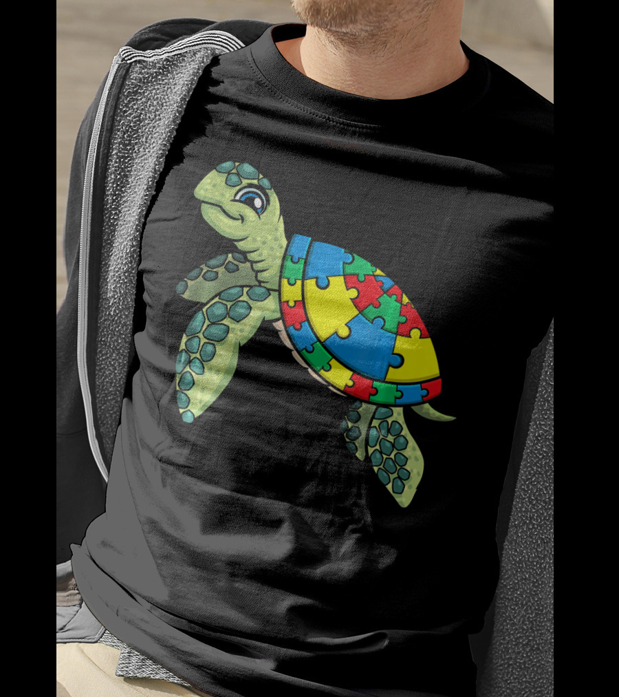 Turtle With Colorful Puzzle Pieces For Autism Awareness T-Shirt