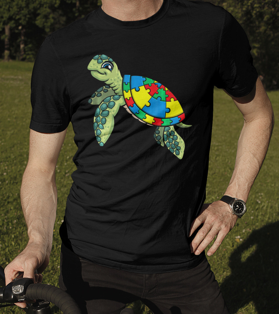 Turtle With Colorful Puzzle Pieces For Autism Awareness T-Shirt