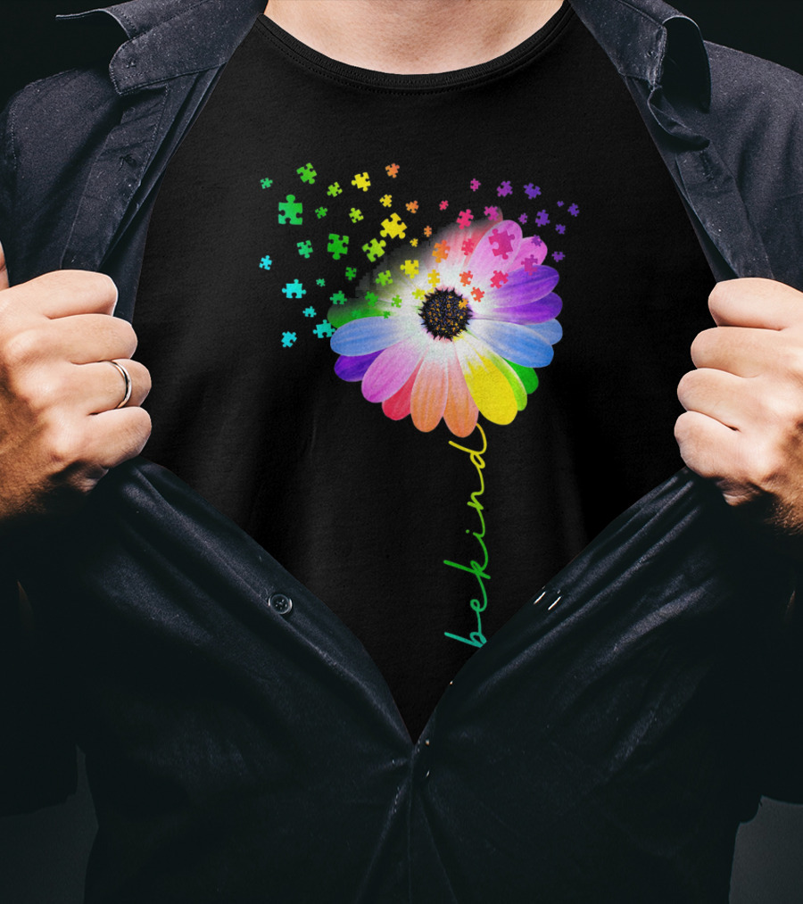 Flower Daisy Dandelion Be Kind Rainbow Puzzle Autism Awareness T-Shirt