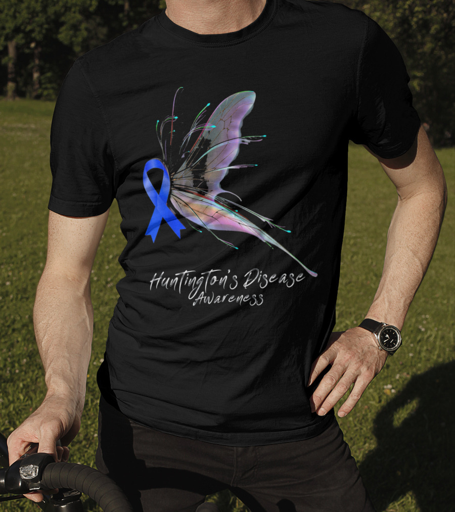 Huntington's Disease Awareness Blue Ribbon Butterfly T-Shirt