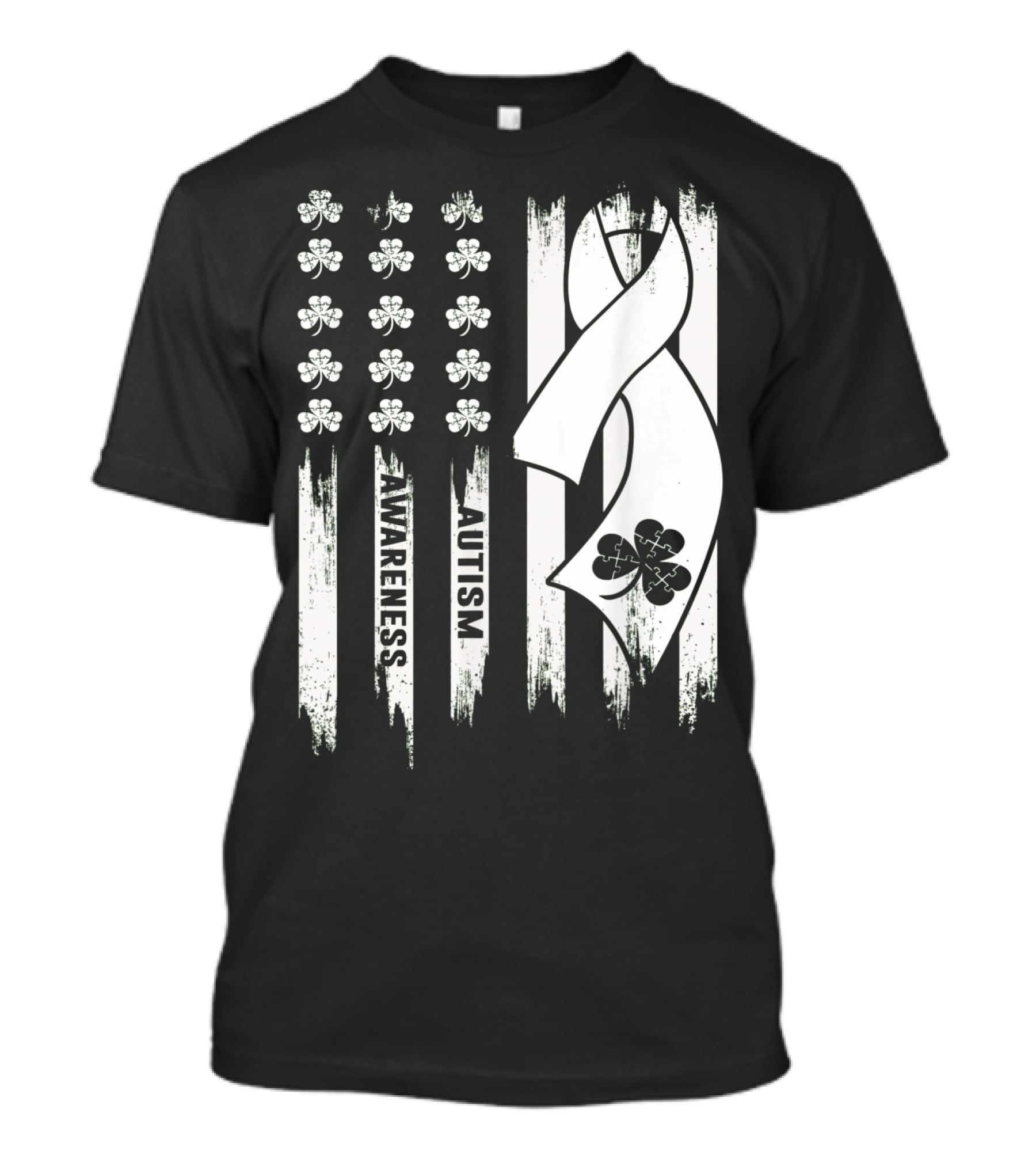 Autism Awareness Ribbon Patrick's Day American Flag Clover T-Shirt