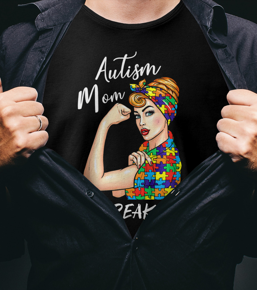 Autism Mom Unbreakable Autistic Puzzle Pattern Rosie The Riveter T-Shirt