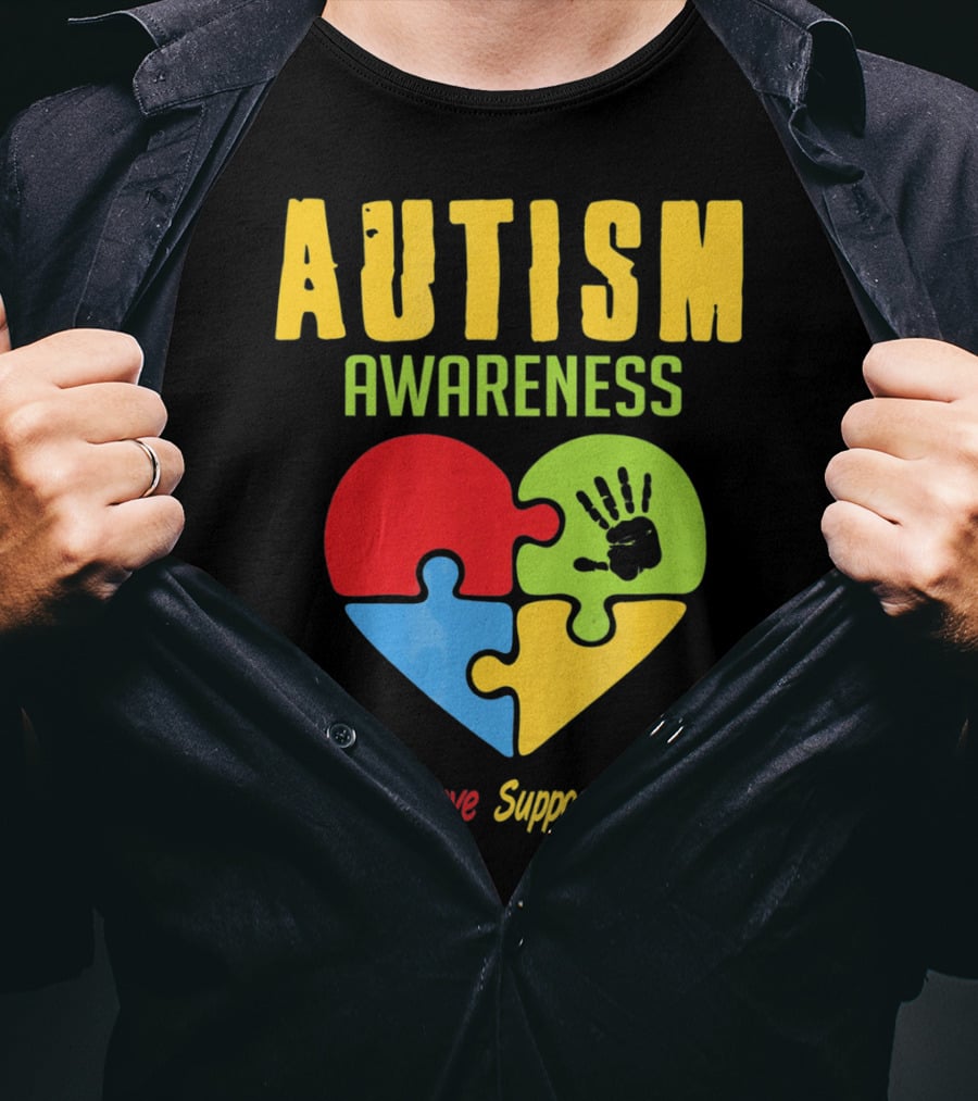 Autism Awareness Advocate Educate Love Support Puzzle Heart Handprint T-Shirt