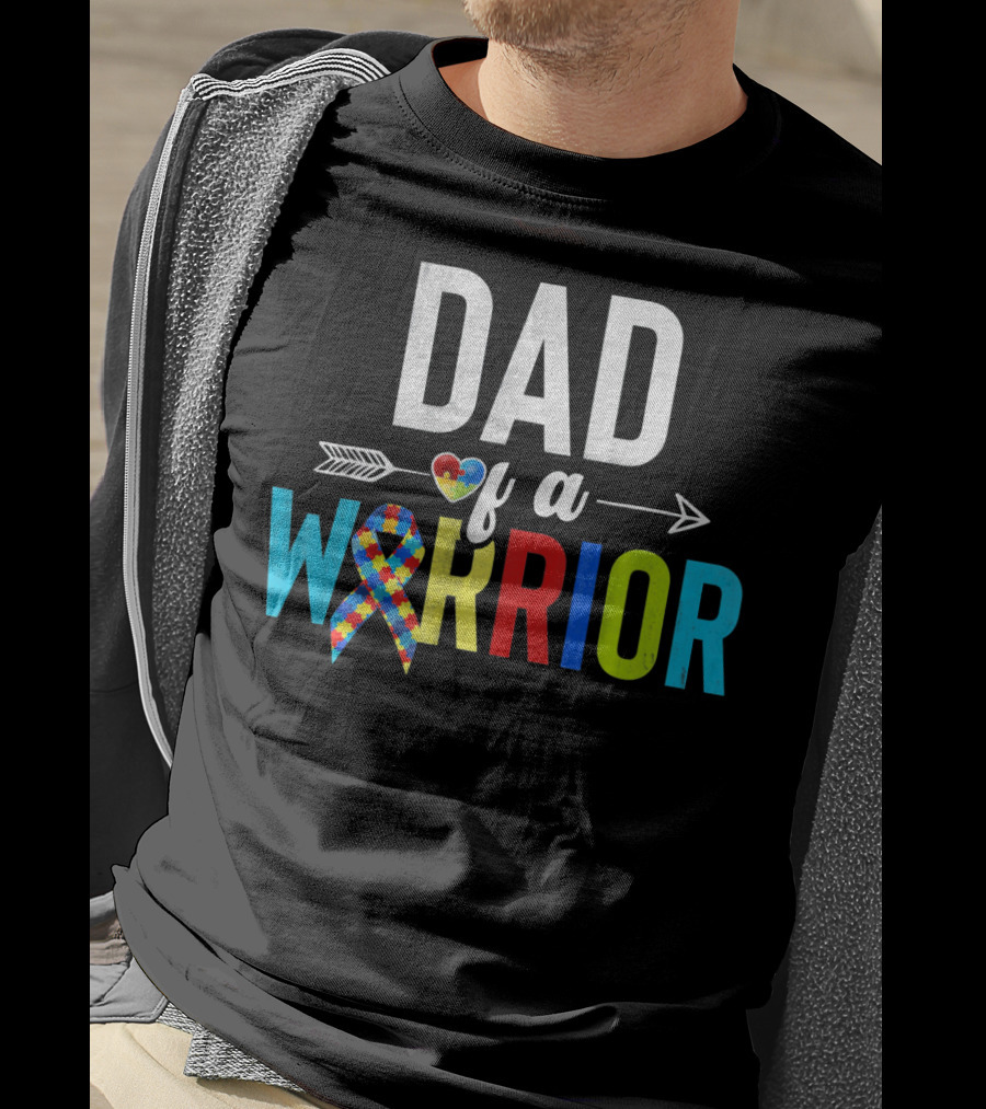 Dad Of A Warrior Autism Puzzle Heart T-Shirt