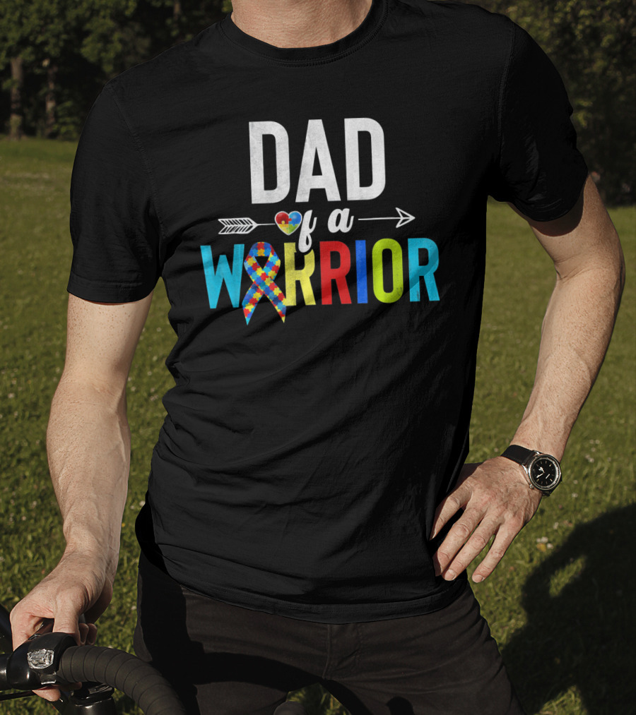 Dad Of A Warrior Autism Puzzle Heart T-Shirt