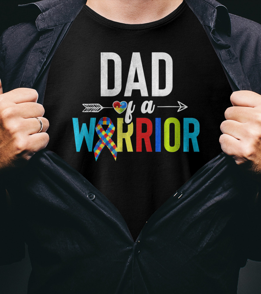 Dad Of A Warrior Autism Puzzle Heart T-Shirt