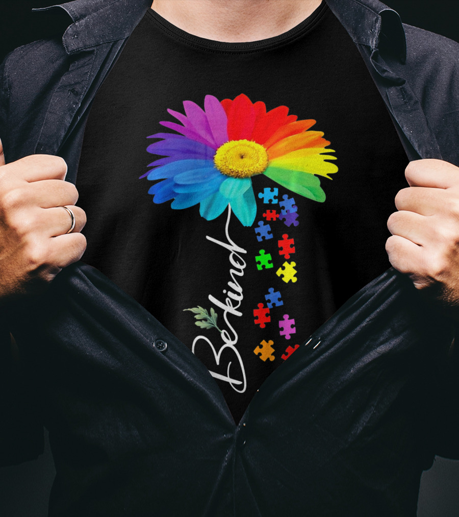 Be Kind Autism Awareness Sunflower Puzzle Unity T-Shirt