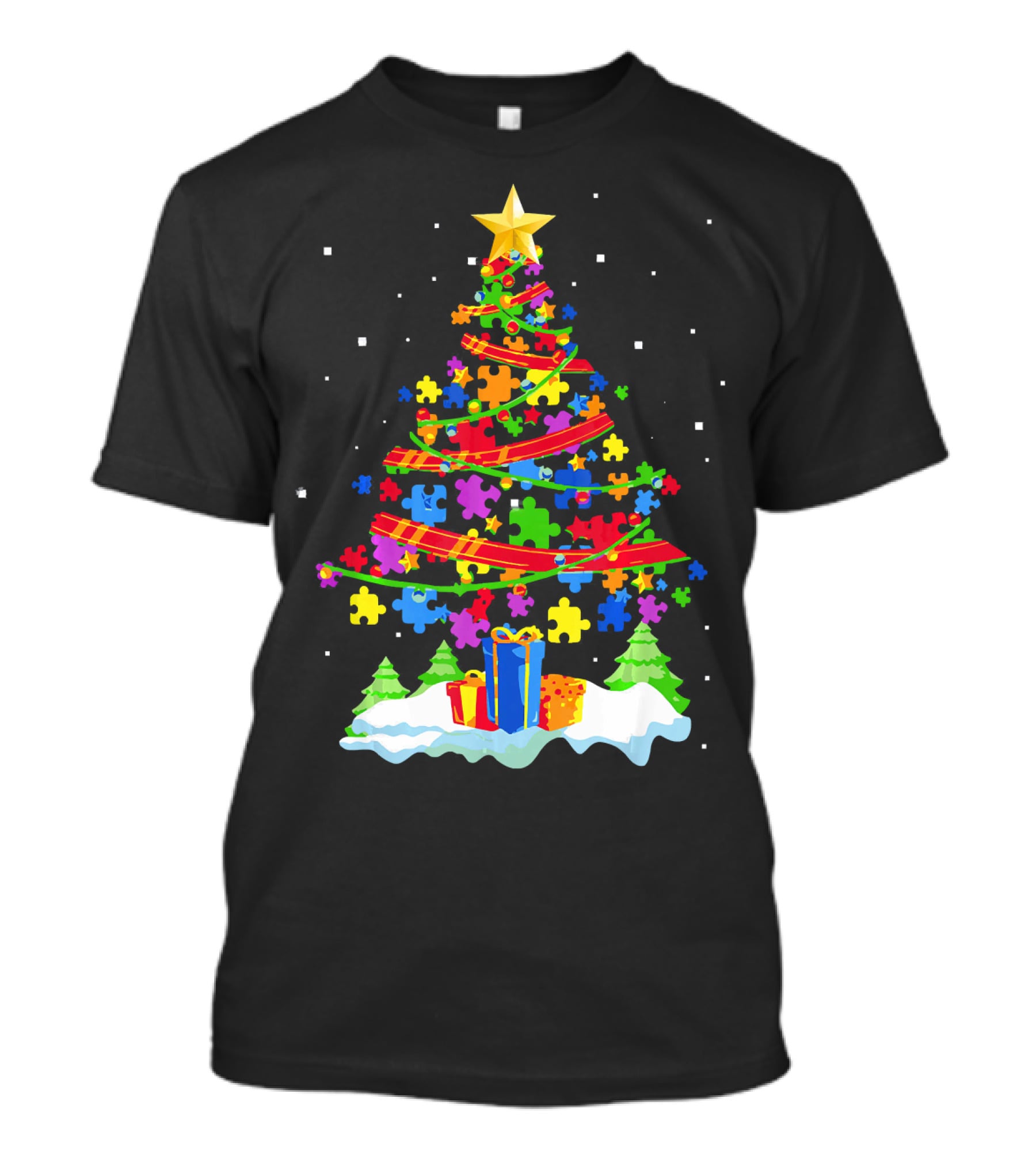 Autism Awareness Christmas Tree Puzzle Pieces Holiday Celebrations T-Shirt
