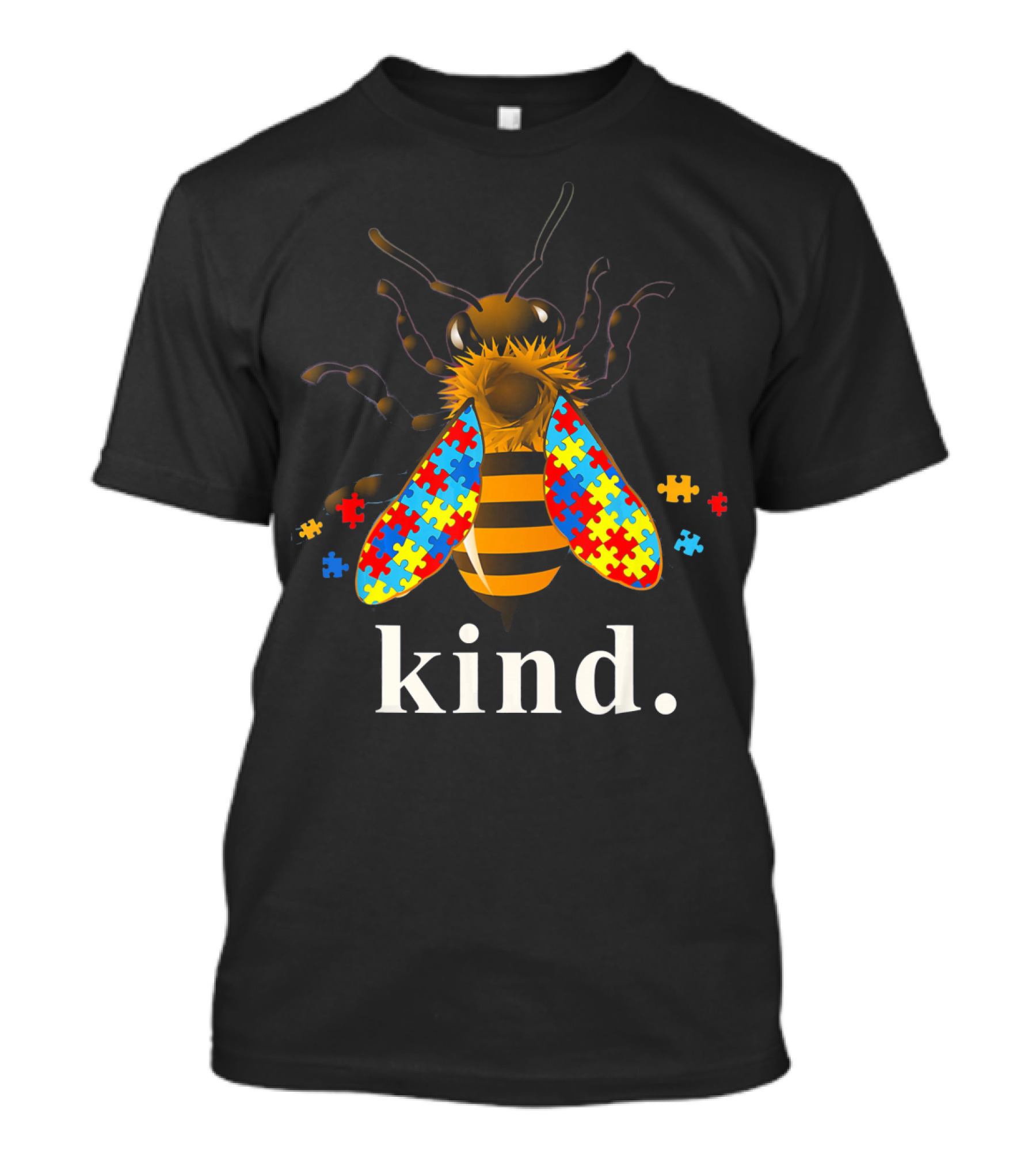 Autism Awareness Bee With Puzzle Piece Wings And Kind Text T-Shirt