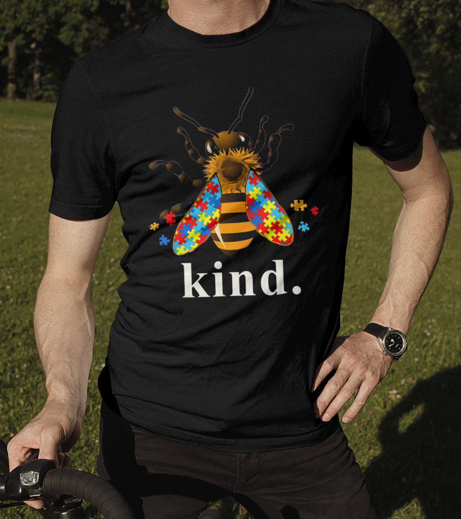 Autism Awareness Bee With Puzzle Piece Wings And Kind Text T-Shirt