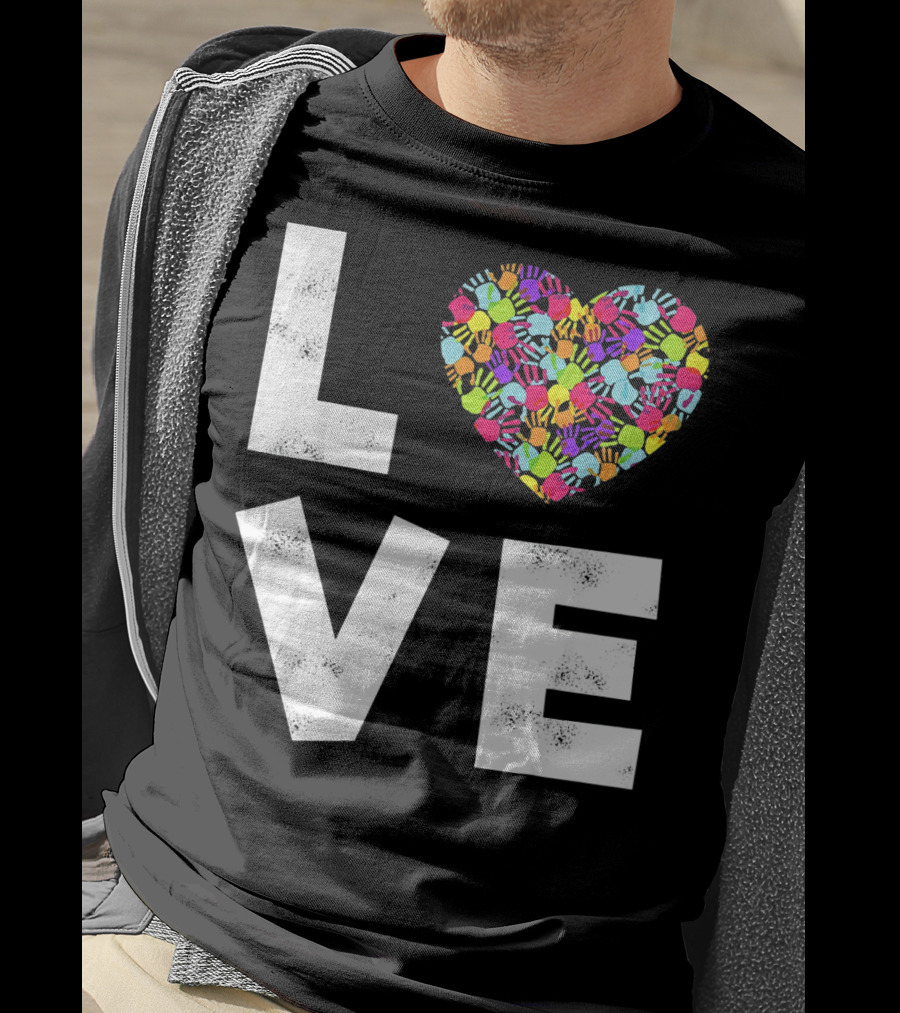 LOVE Heart With Colorful Handprints For Autism Awareness T-Shirt