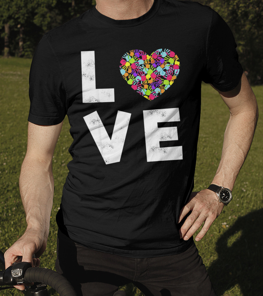 LOVE Heart With Colorful Handprints For Autism Awareness T-Shirt