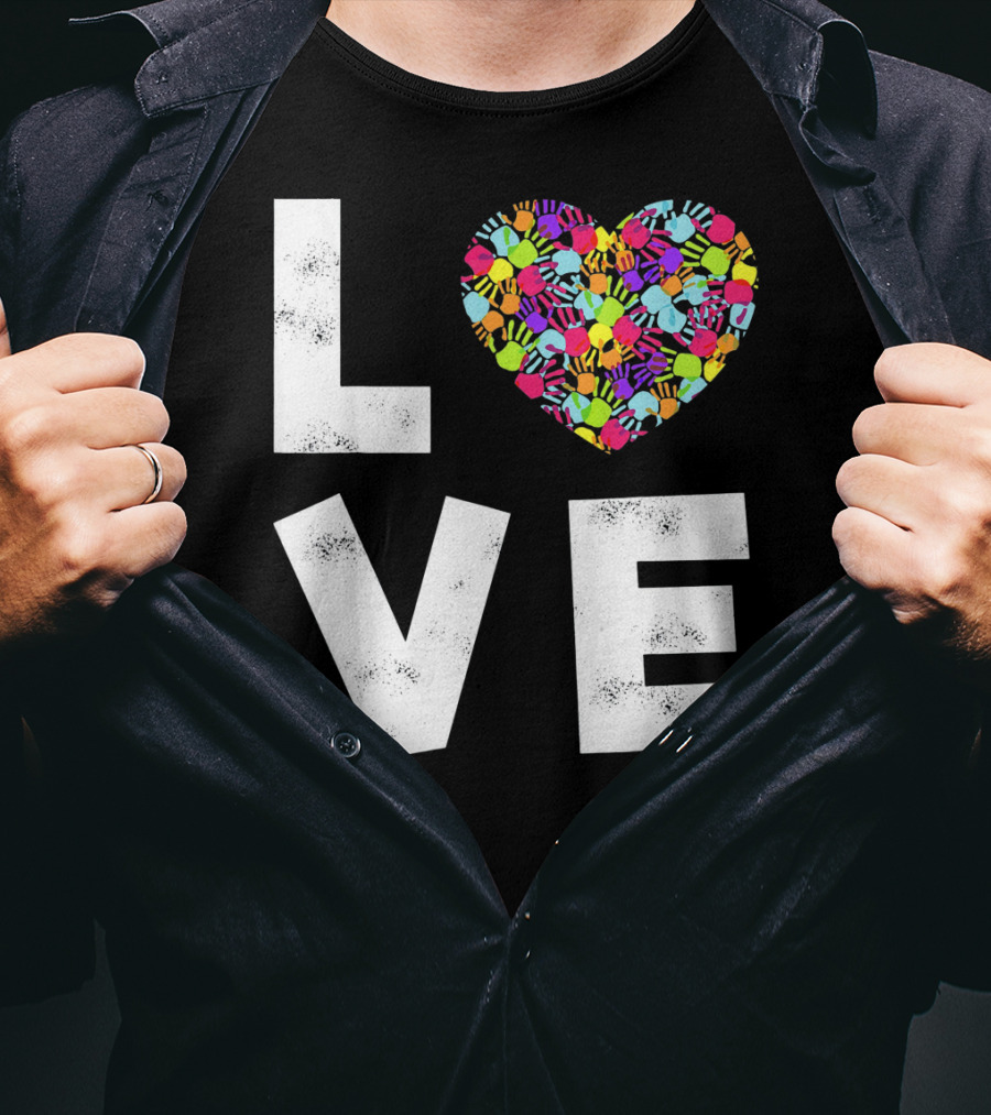 LOVE Heart With Colorful Handprints For Autism Awareness T-Shirt