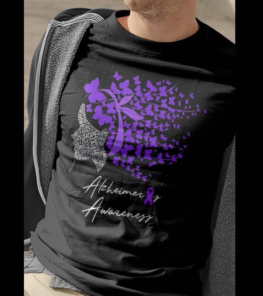 Alzheimers Awareness Hope Courage Faith Empowerment Butterfly T-Shirt