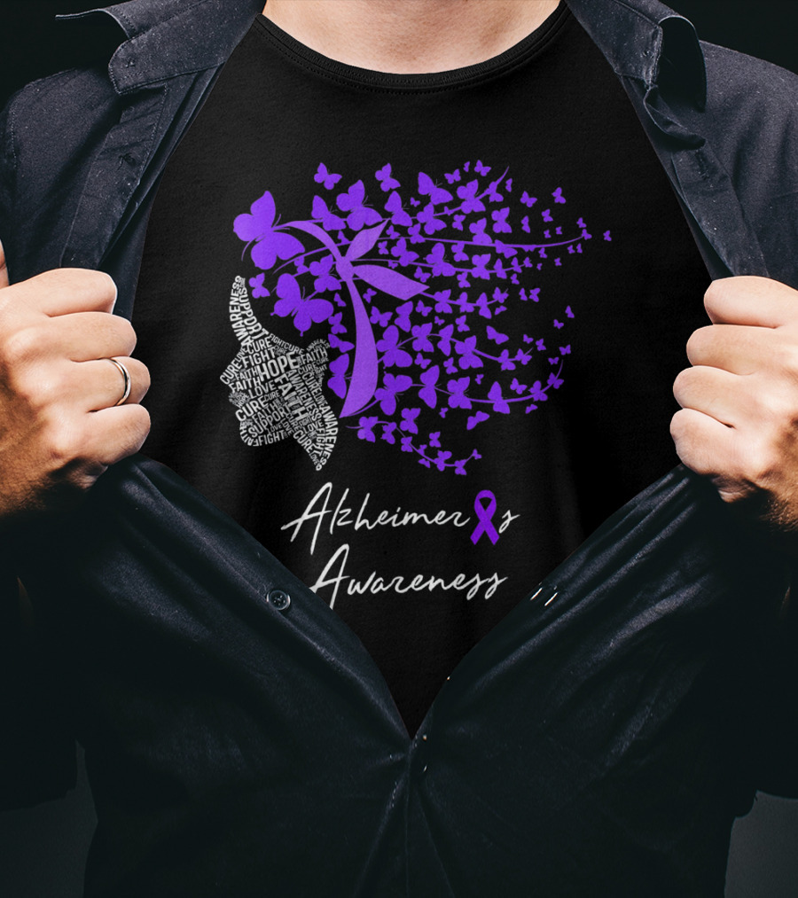 Alzheimers Awareness Hope Courage Faith Empowerment Butterfly T-Shirt