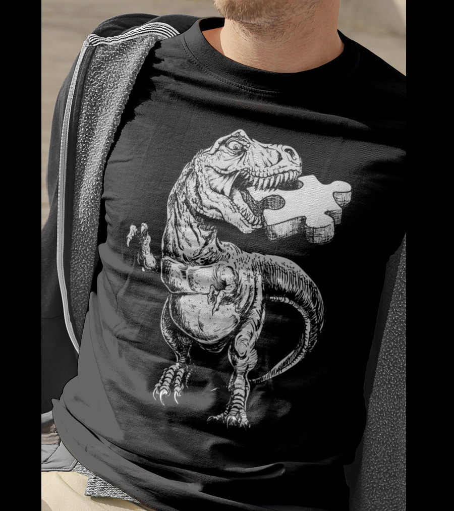 Cool Dinosaur Puzzle Piece Autism Awareness T-Shirt