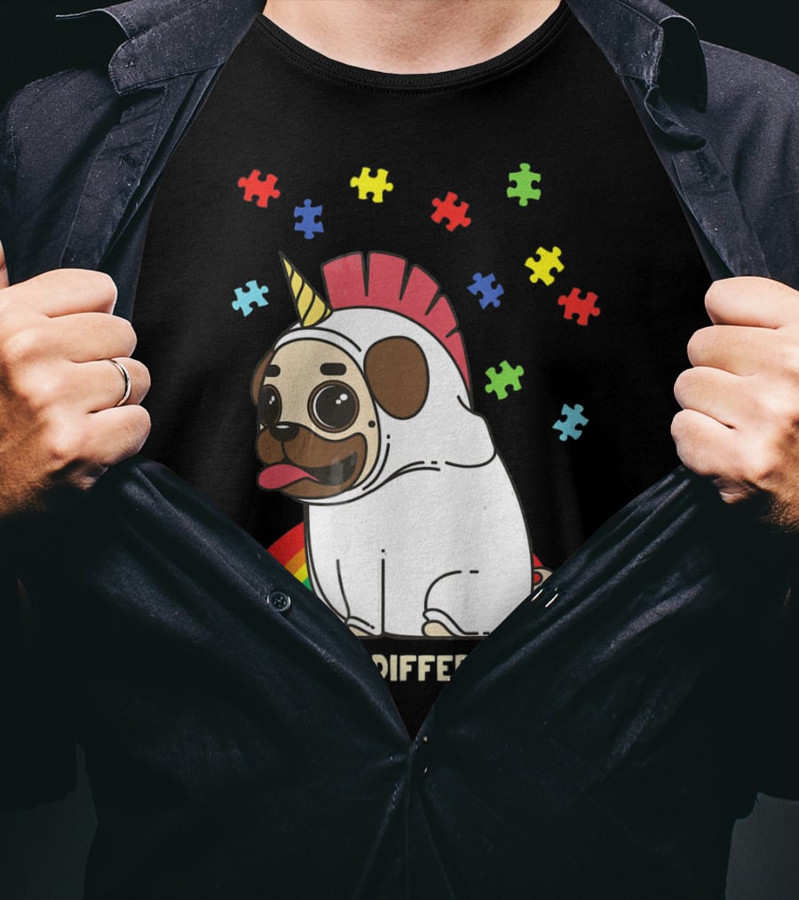 Embrace Differences Autism Awareness Unicorn Pug T-Shirt