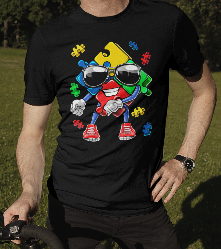Autism Awareness Flossing Puzzle Piece With Sunglasses And Sneakers T-Shirt