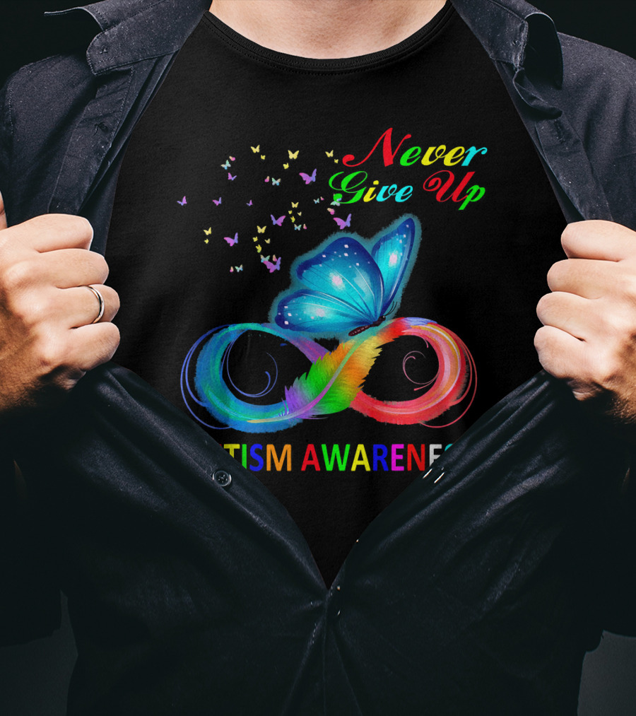 Never Give Up Butterfly Autism Awareness T-Shirt