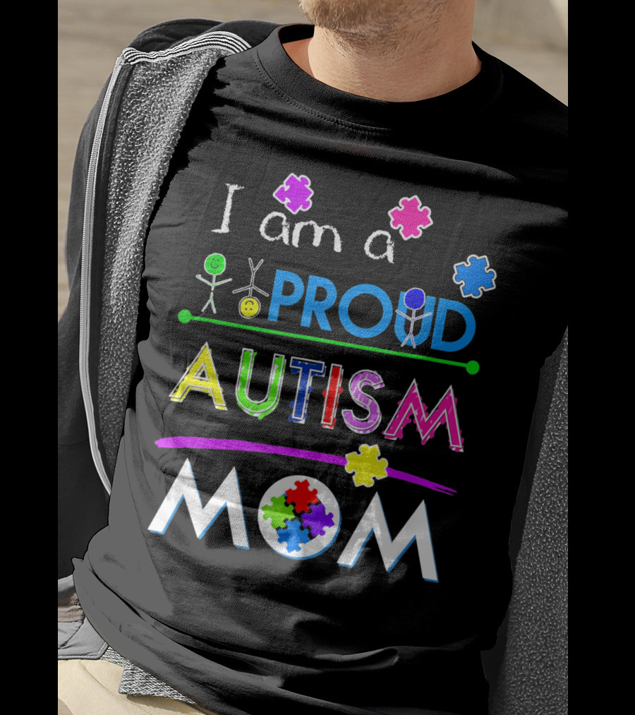 I Am A Proud Autism Mom Puzzle Pieces T-Shirt