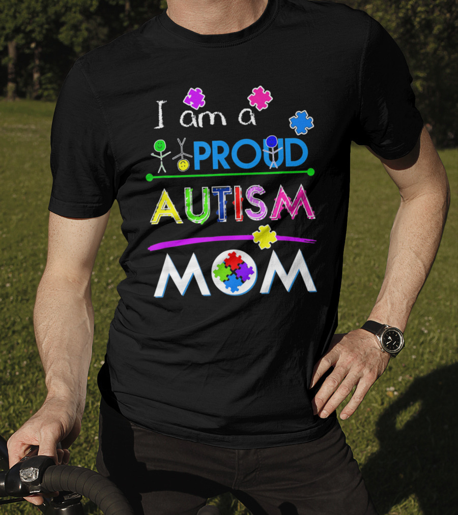 I Am A Proud Autism Mom Puzzle Pieces T-Shirt