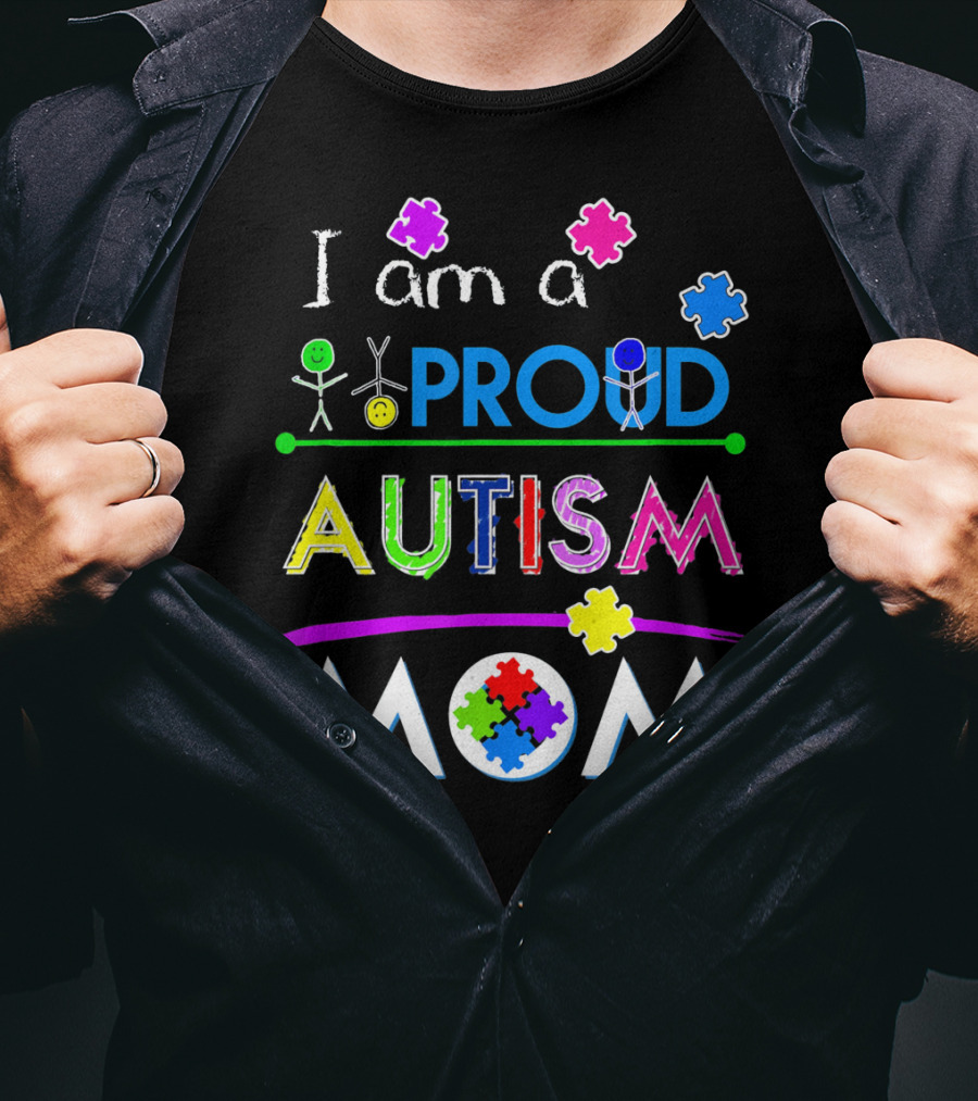 I Am A Proud Autism Mom Puzzle Pieces T-Shirt