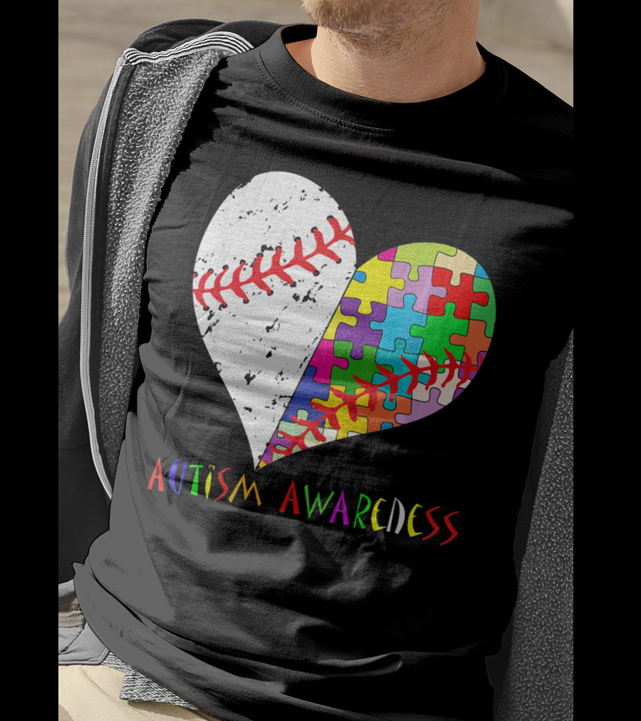 Swing For A Cause Baseball Heart Autism Awareness Puzzle Pieces T-Shirt