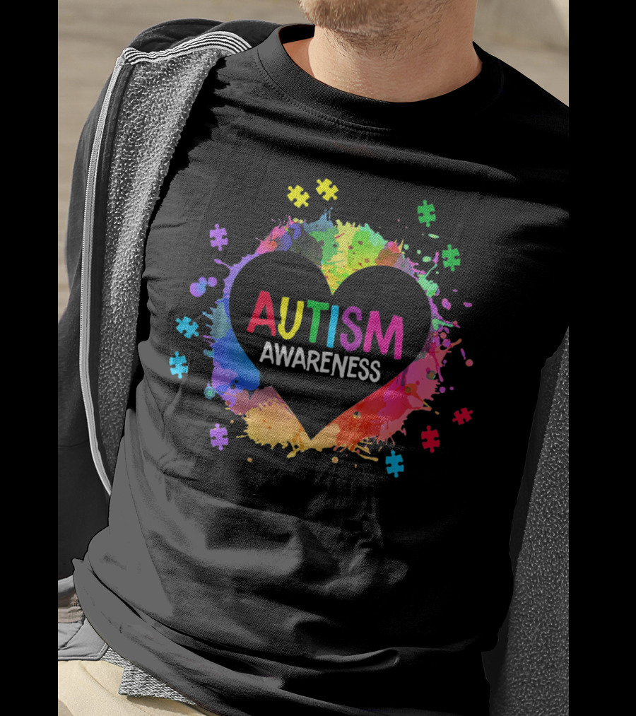 Autism Awareness Colorful Heart Puzzle Splash T-Shirt
