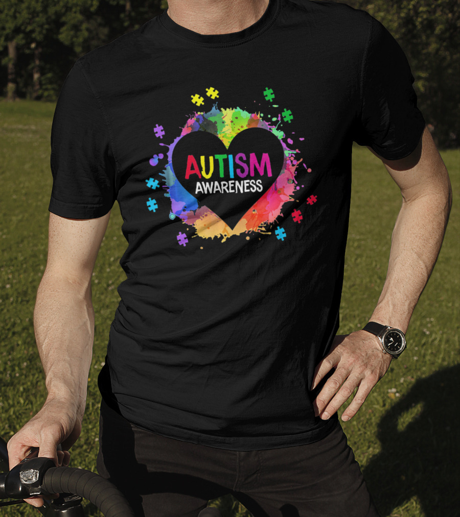 Autism Awareness Colorful Heart Puzzle Splash T-Shirt