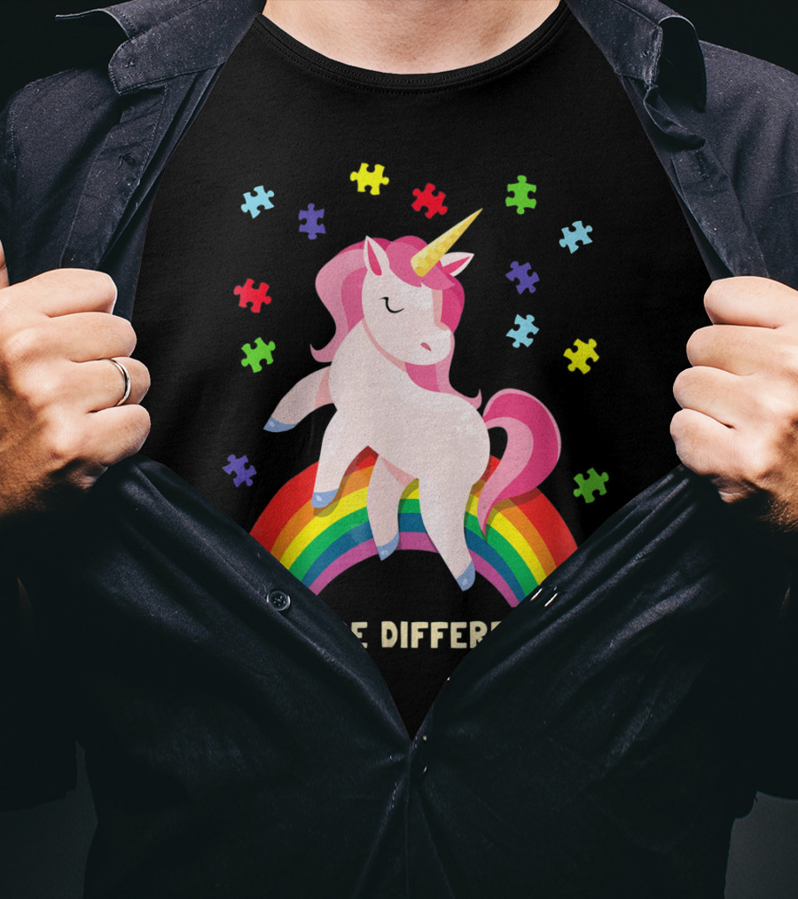 Embrace Differences Autism Awareness Youth Unicorn Rainbow Puzzle Pieces T-Shirt