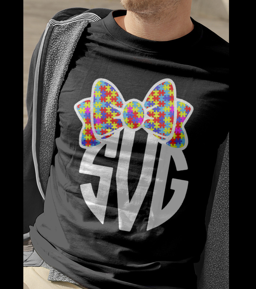 SVG Autism Awareness Puzzle Bow T-Shirt