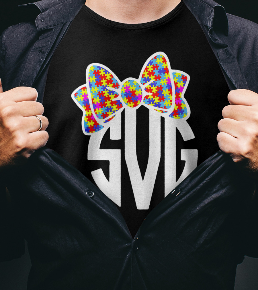 SVG Autism Awareness Puzzle Bow T-Shirt