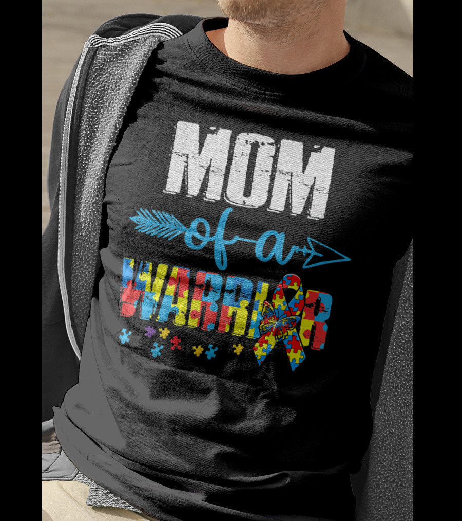 MOM Of A Warrior Autism Awareness Puzzle T-Shirt