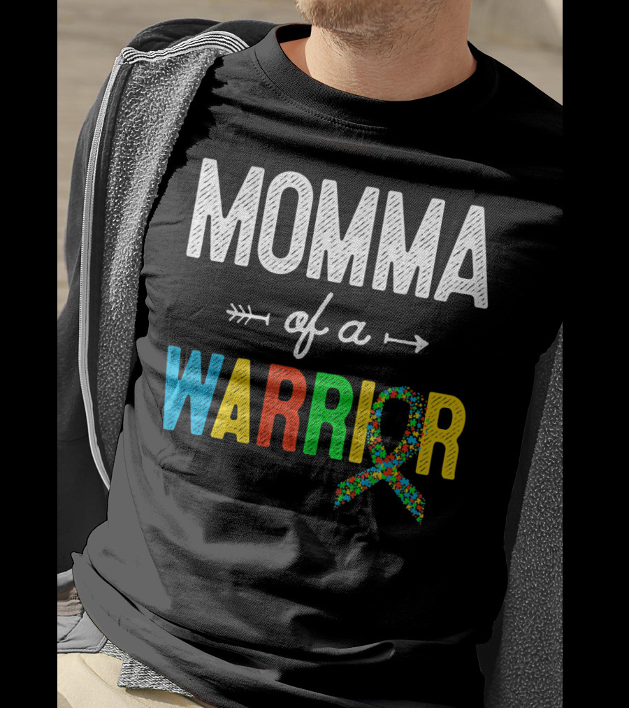 Momma Of A Warrior Autism Awareness Puzzle T-Shirt
