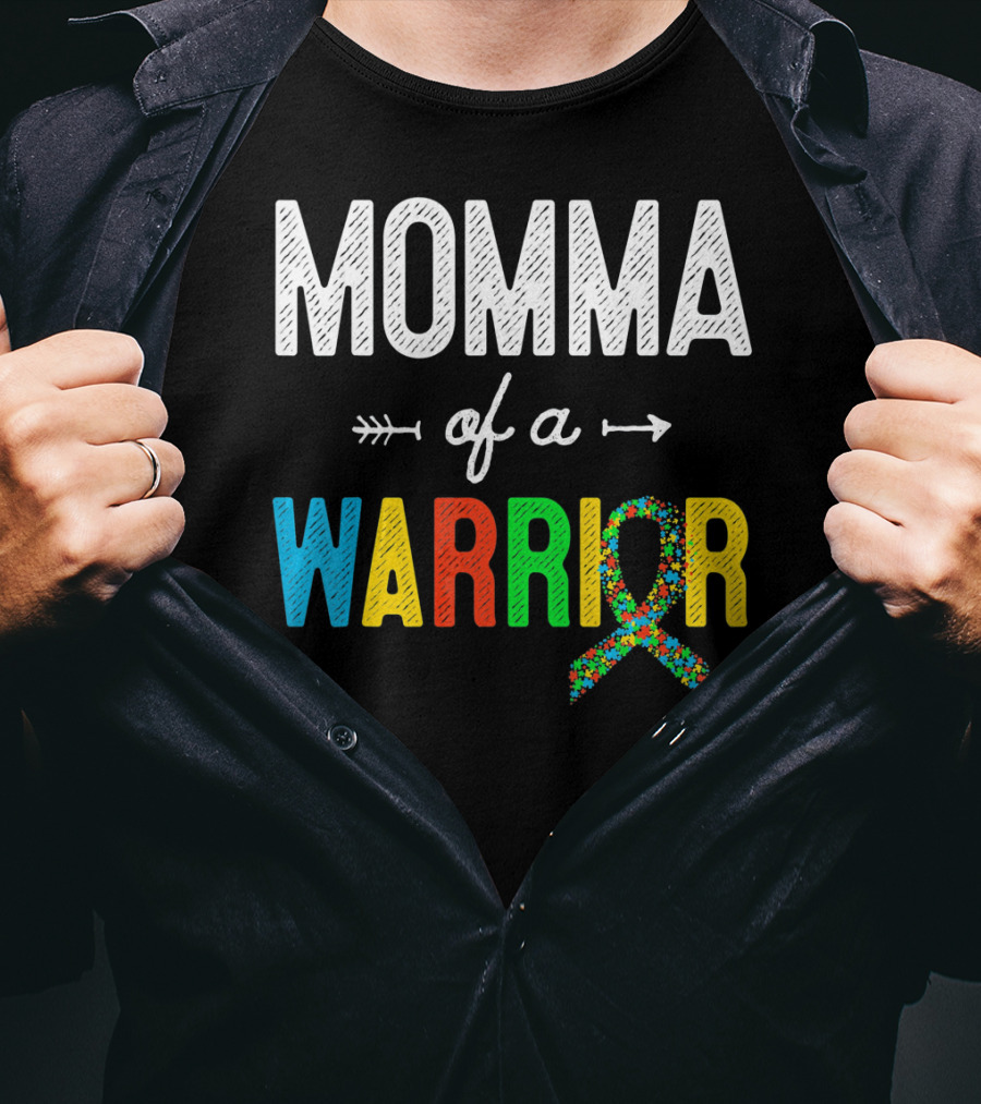 Momma Of A Warrior Autism Awareness Puzzle T-Shirt