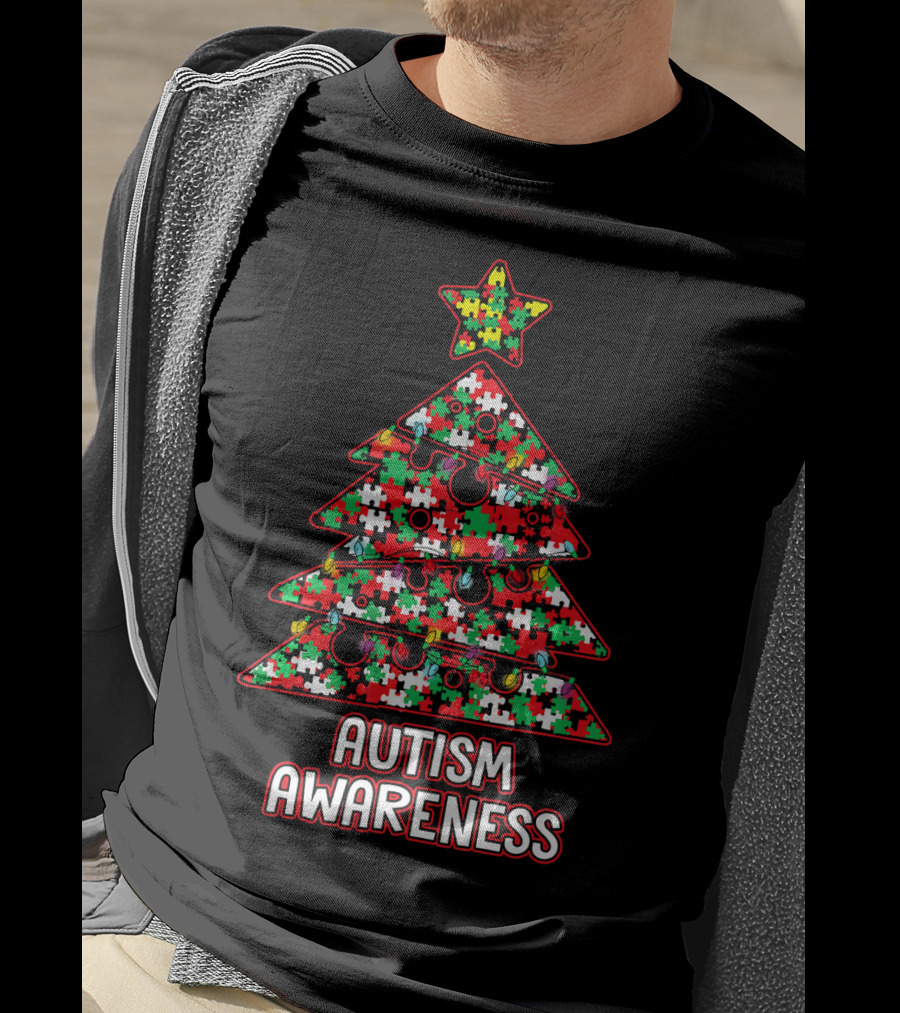 Christmas Puzzle Tree Autism Awareness T-Shirt