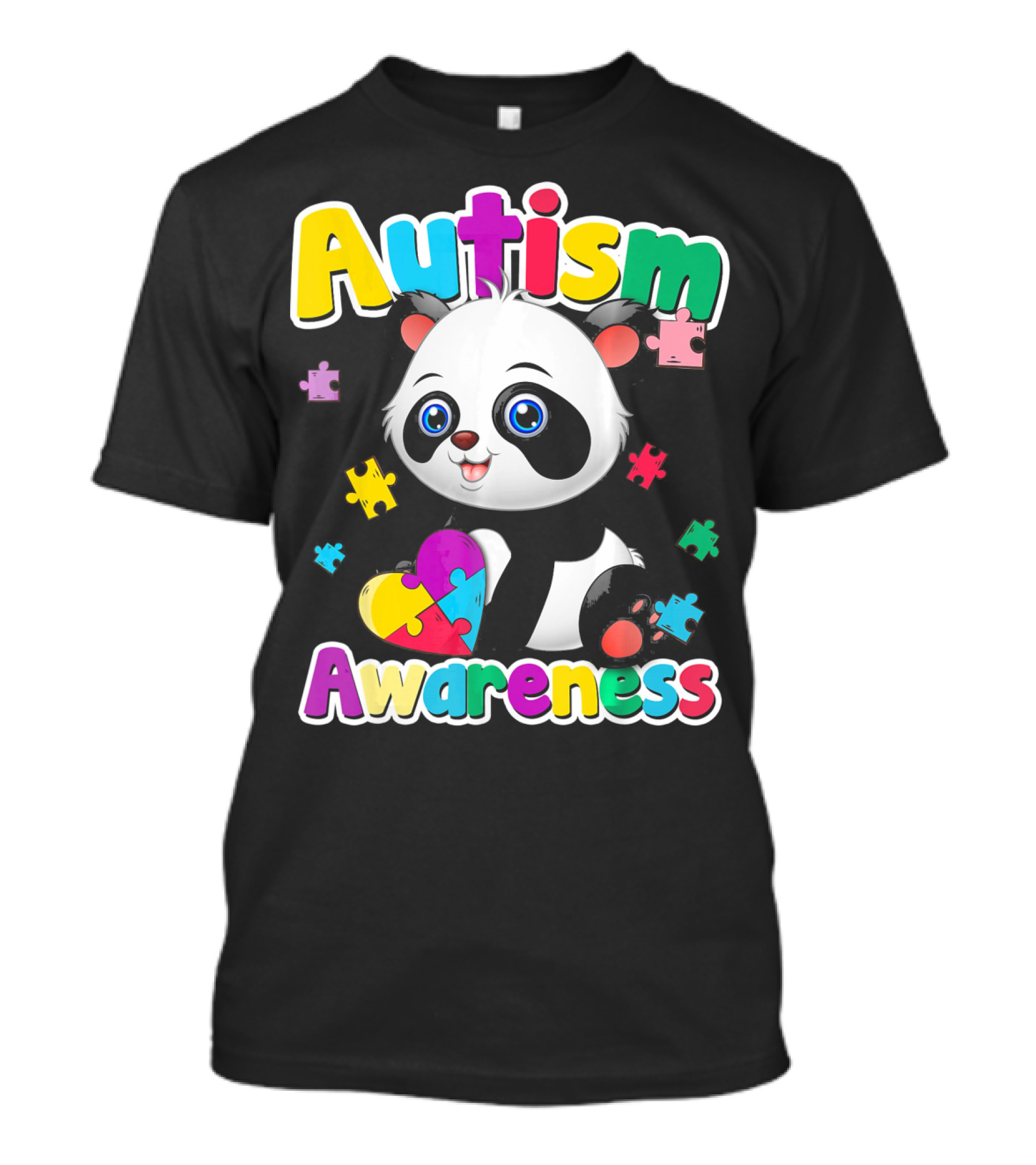 Autism Awareness Panda Heart Puzzle T-Shirt